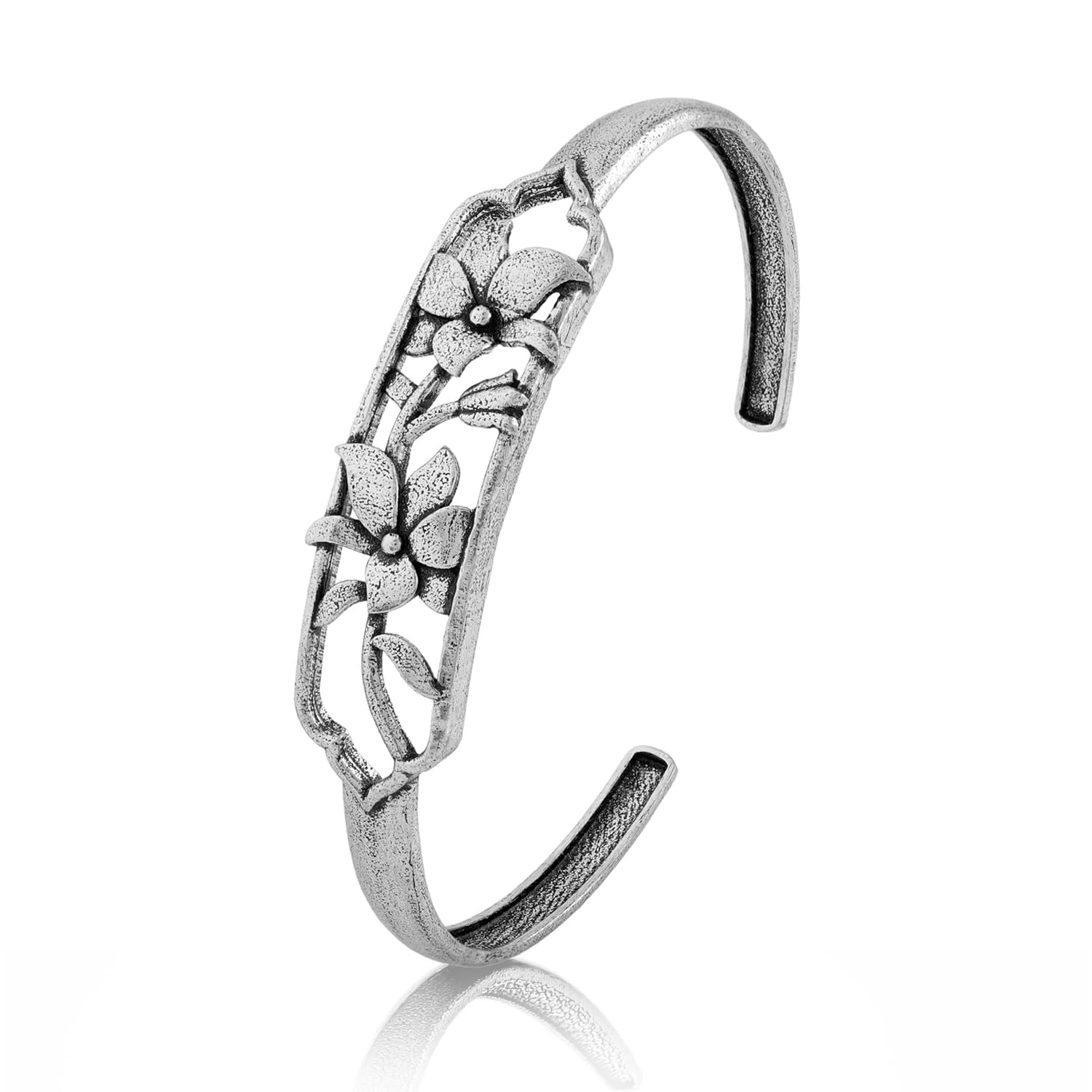 Oxidised Silver Kusum Cuff Bracelet for Women Anti Tarnish Summer Bracelet Indo Western Jewellery Gift for Women Gift for Her | Phulwari-image-12