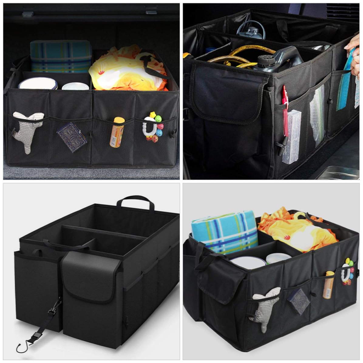 NUOBESTY Auto Kofferraum Organizer aus Oxford Stoff Vielseitiger Auto Organizer mit Mehreren Fächern und Taschen für Suv und Autozubehör