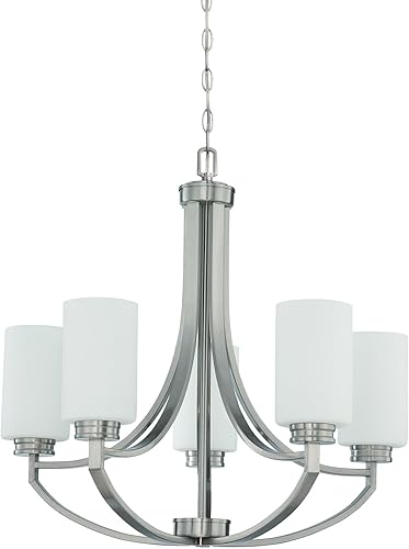Sunset Lighting F18005-80 Dalton - Lámpara de araña de cinco luces, cristal grabado en ópalo, regulable, con acabado de níquel satinado brillante