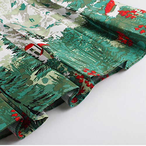 Dressever Women's Vintage A-line Printed Pleated Flared Midi Skirts Christmas Trees Large