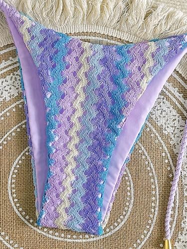 Image of ZAFUL 2 Piece Triangle Bikini for Women Knitted Rope Halter Bikini Sets Sexy Bathing Suit Side Tie Swimsuits Beachwear