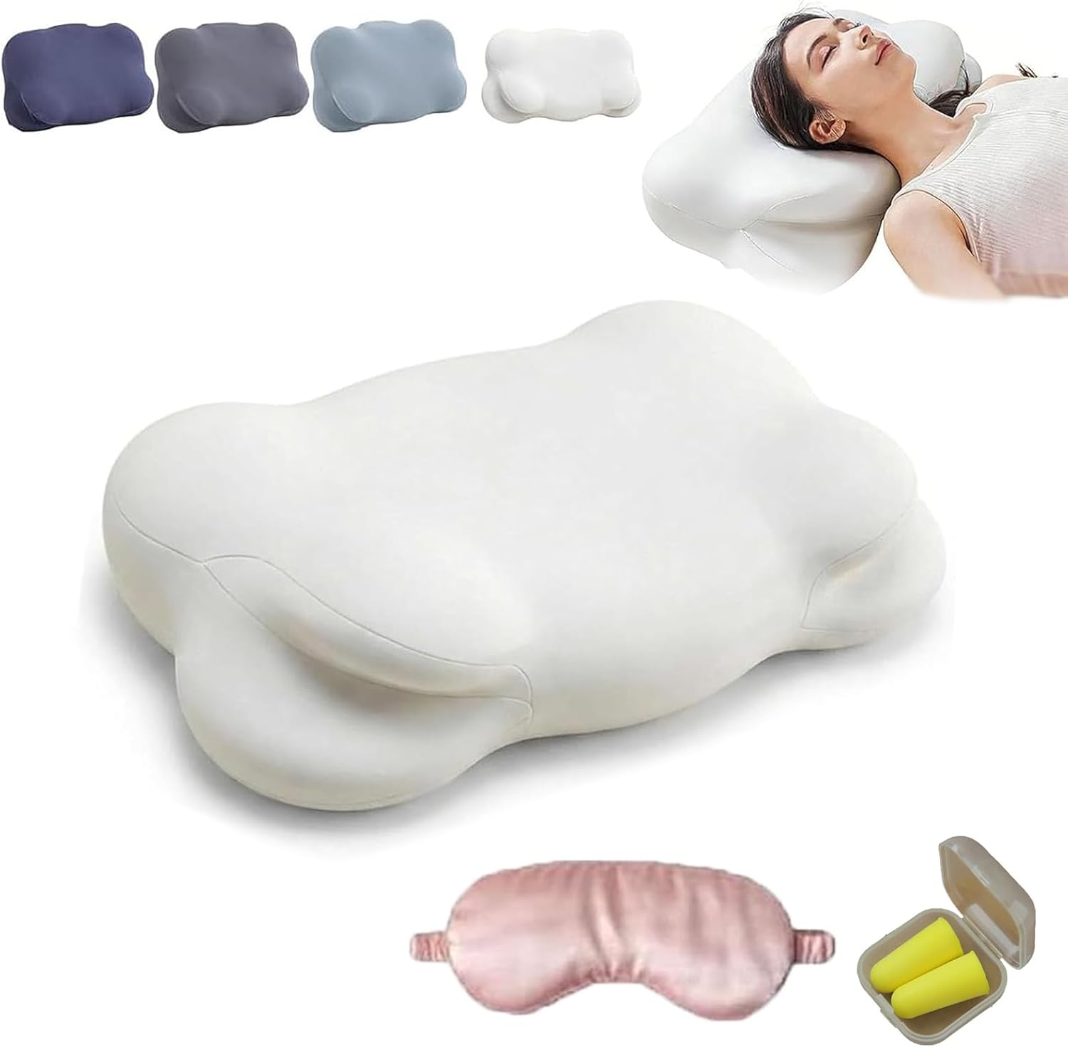Cloud Neck Pillow, Cloud Pillow, Ergonomic Memory Foam Pillows, Cloud Ergonomic Memory Foam Neck Pillows - Adjustable Cervical Support with Breathable Cover, Back & Stomach Sleepers (White)
