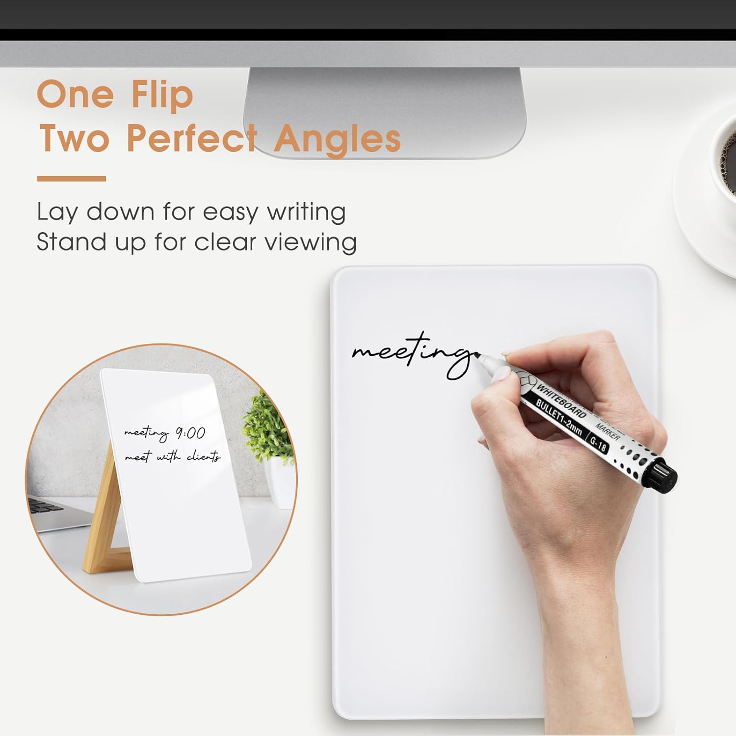 Desktop Glass Dry Erase Board, Small Glass Whiteboard with Adjustable Wood Stand - Reusable Desk Notepad 11" x 8.2" for Home Office