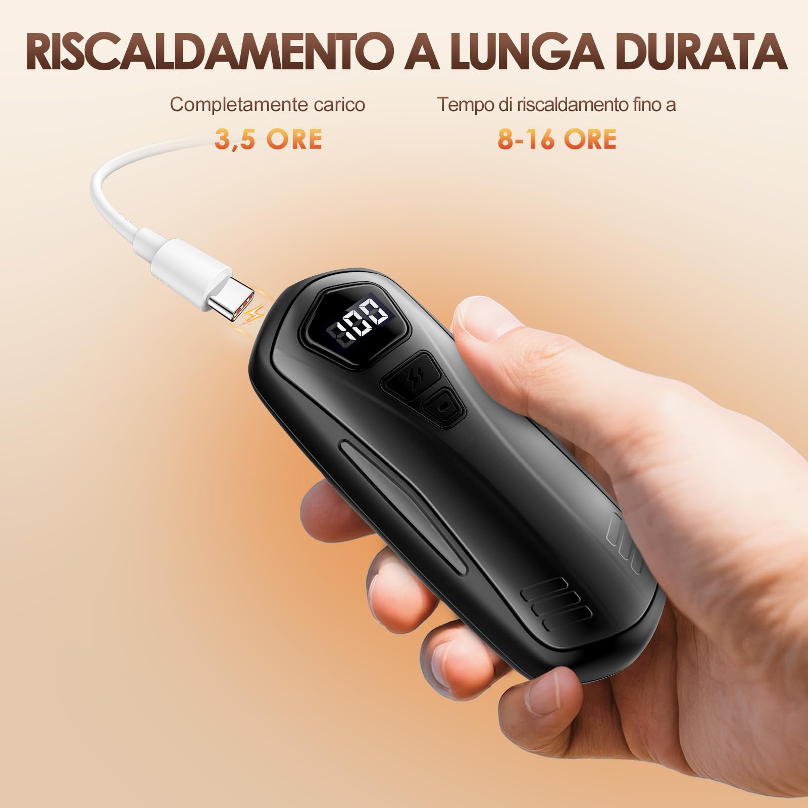 Scaldamani Ricaricabile,2 in 1 6000mAh Scalda Mani Portatile Elettrico, 5 Livelli di Riscaldamento,Scaldamani Usb Riutilizzabile,Regali di Natale per Campeggio All'aperto, Caccia,Raynauds