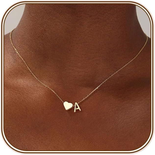 Heart Initial Necklace for Women Teen Girls - 18K Gold Plated Letter A-Z Pendant Necklace Dainty Heart Necklaces Tiny Initial Necklaces Birthday Gifts for Women Jewelry