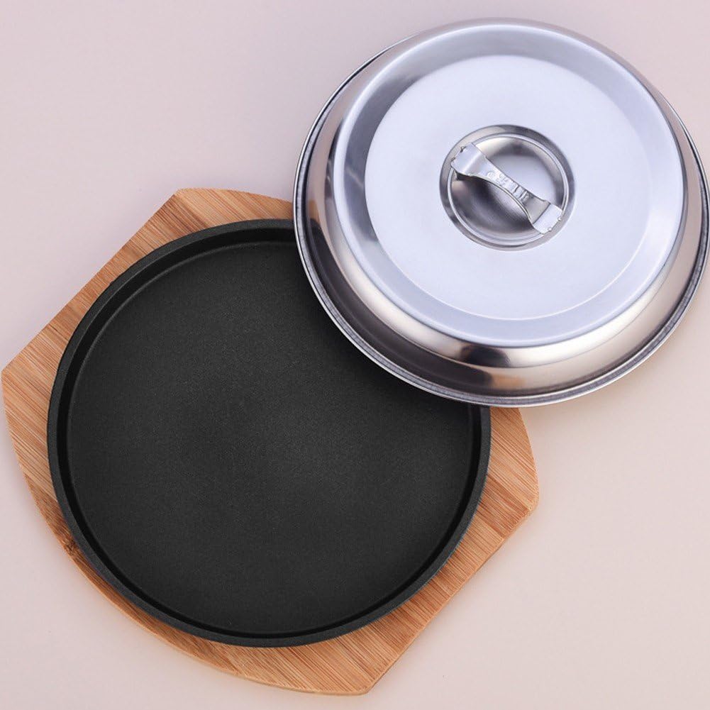 Gusseisen Fajita-Teller-Set mit Bratpfanne, Steakplatte, Holztablett und Deckel