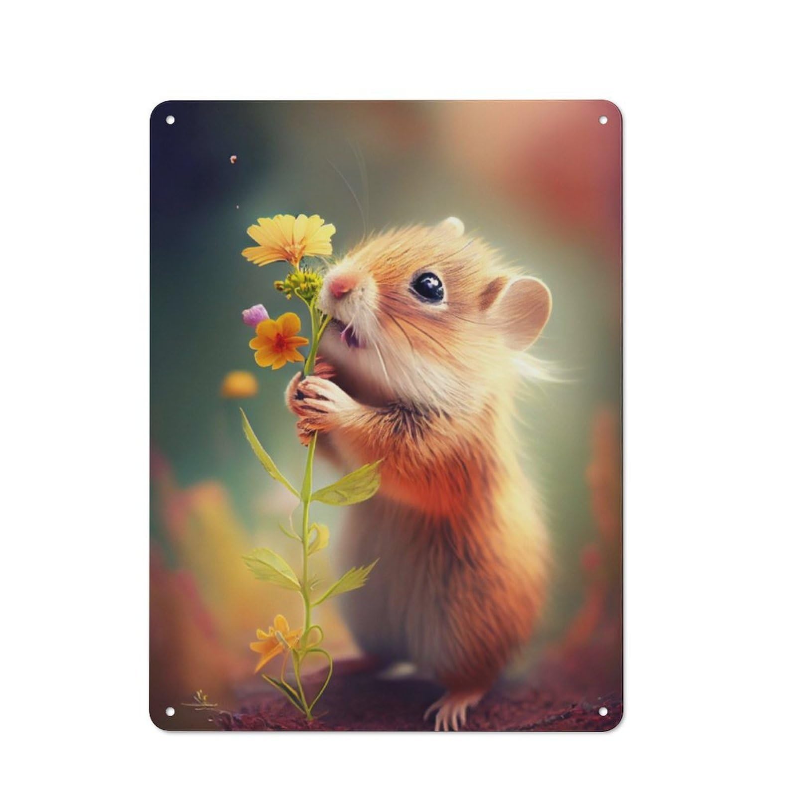 Junmoney Guinea Pig With A Flower Rustic Tin Sign 40X30cm For Café Or Restaurant, A Decorative Christmas Gift For Hospitality Interior Collectors