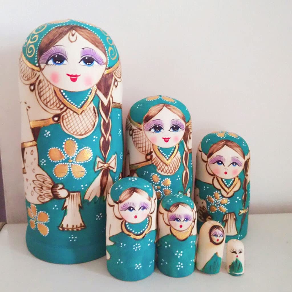 Matrioszka 7 stks Russische Nesting Poppen Leuke Blauwe Trui Vlecht Meisje Houten Matroesjka Stapelen Geneste Set Handgemaakte Collectible Speelgoed zabawny prezent
