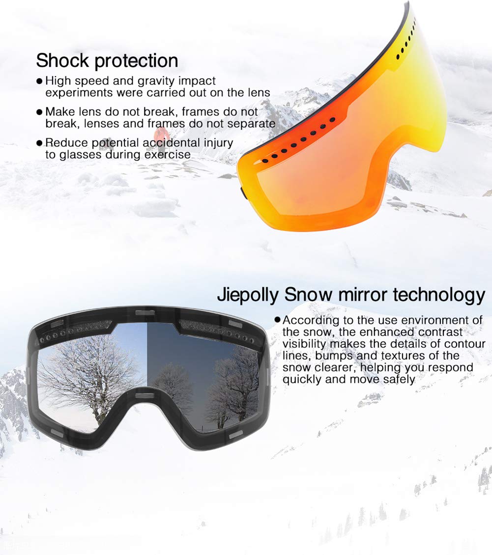 C- Schnee-Skibrille für Männer, Frauen, Jugendliche, Anti-Fog-UV400-Snowboardbrille, helmkompatible Schneemobilbrille für den Wintersport im Freien, Snowboarden, Skaten,L