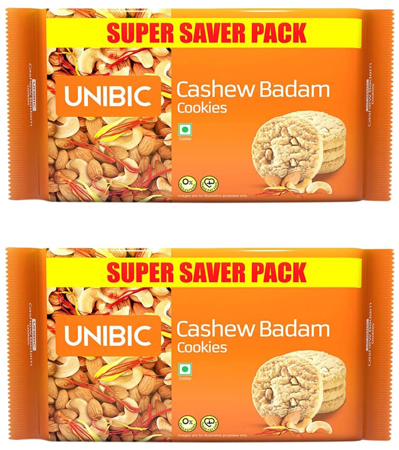 Image of UNIBIC Cookies, Cashew Badam Cookies, 500g | Kaju Biscuit | Cashew Biscuits | Almond Cookies | UNIBIC Cashew Badam Cookies | Kaju | Cashew | Badam (Pack of 2)