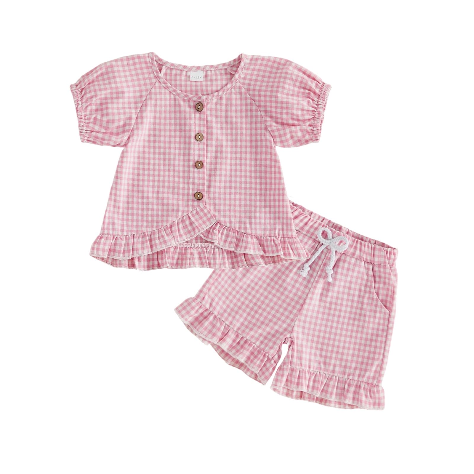 Toddler Baby Girl Summer Clothes Infant Girl Plaid Outfit Strawberry Ruffle Gingham Shirts Dress Tank Top Shorts Set — view 34