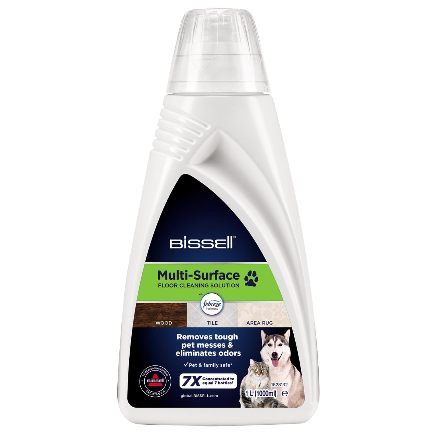 BISSELL Multi-Surface Pet with Febreze, Cleaning Solution for CrossWave Multi-Surface Wet-Dry Vacuums, For use on hard floors and area rugs, 1L, 2550