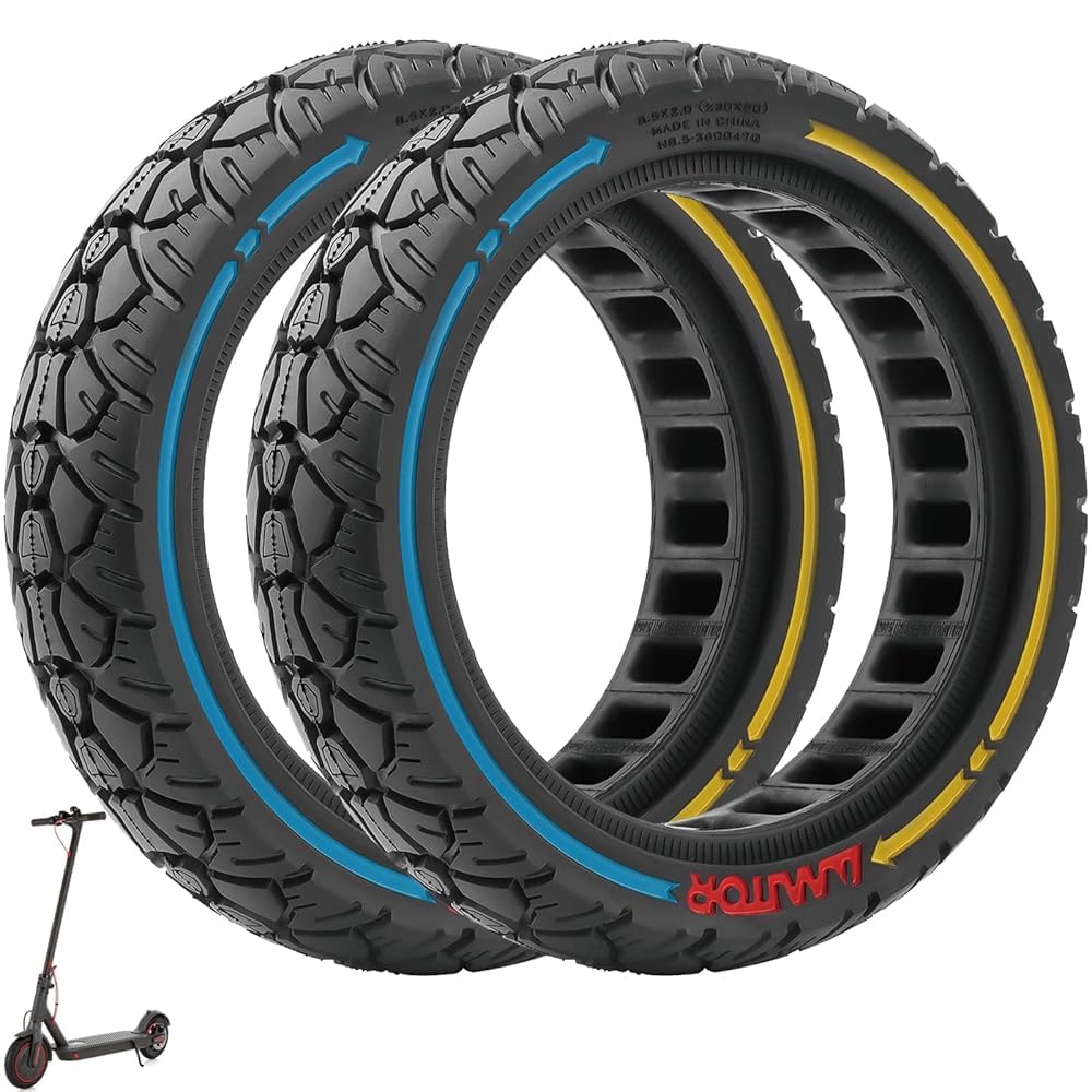 8,5×2,0(230×50) E Scooter Off-Road Neumático Completo de Goma 8 2/1x2,0 Neumáticos Sólidos 8,5 Pulgadas Reemplazo para Xiaomi M365 Scooter Eléctrico Anti-pinchazos (Línea colorida*2 PCS)