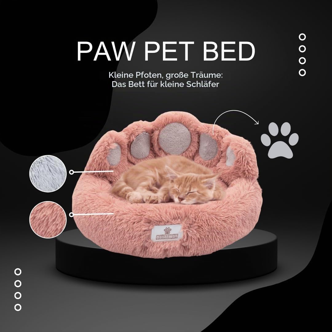 pfoten&nasen® Bärenpfote Hundebett & Katzenbett [Rosa, XS-55cm] – Flauschiges Donut Katzenkörbchen Waschbar, Rund & Weich – Beruhigendes Kuschelbett für Kleine Hunde, Welpen & Katzen