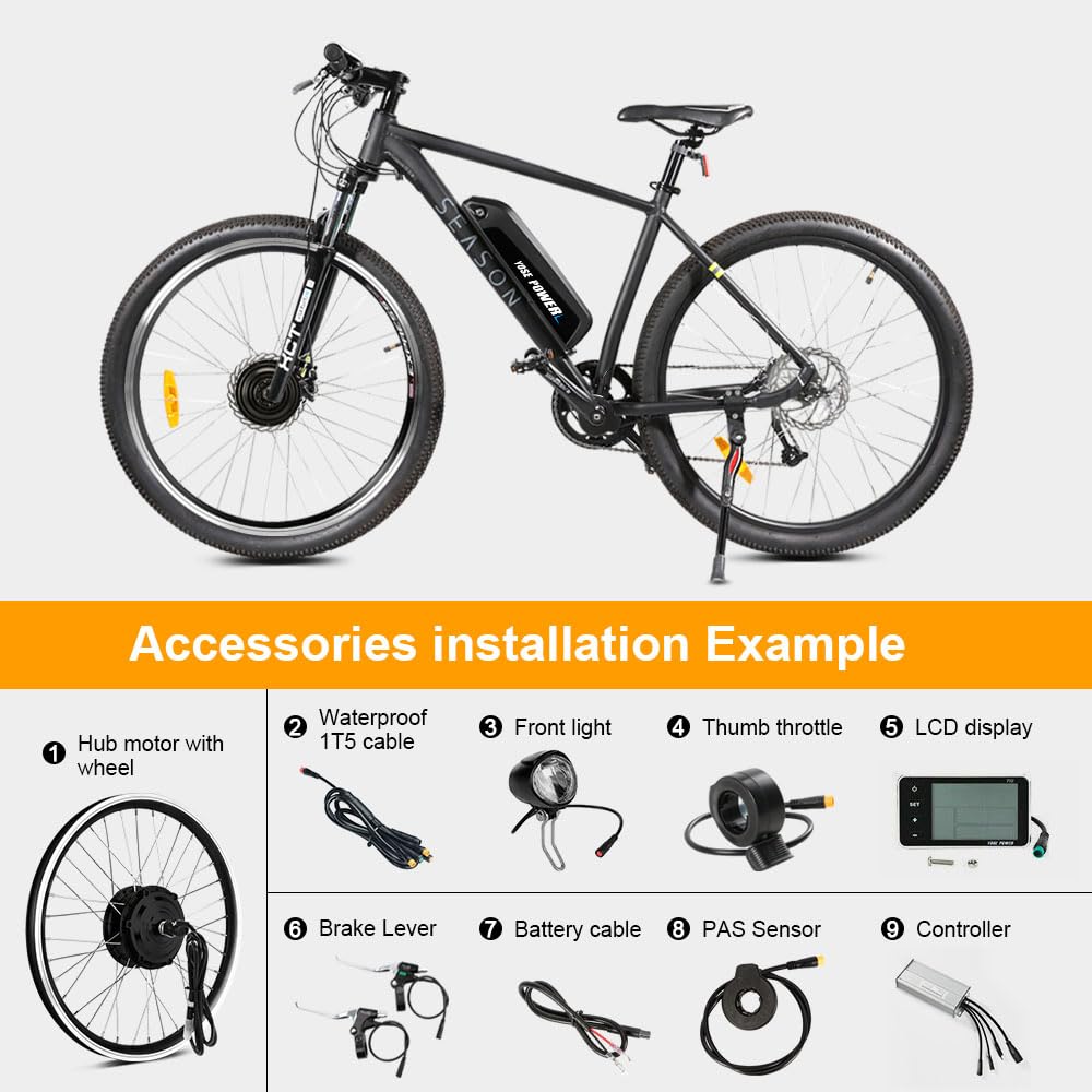 SEASON Ebike Kit de Conversion pour Vélo Électrique 20'' Moteur Brushless de Roue Avant 36V 250W avec LCD Affichage