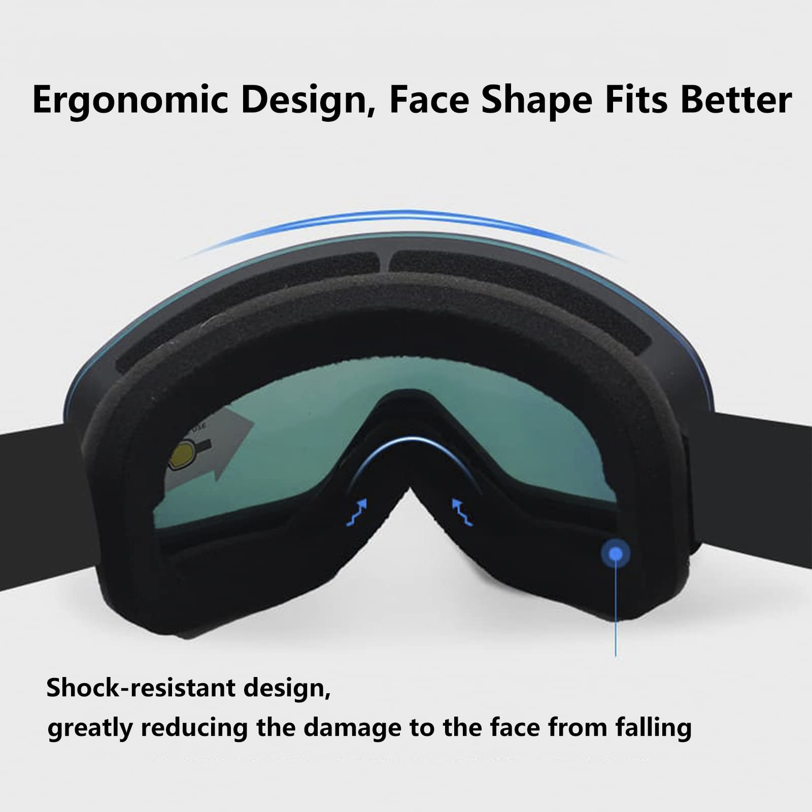 Lunettes de Ski OTG, Masque de Ski 100% Protection UV400 Anti-buée, Protection Lunettes Lens pour Hommes & Femme pour Cyclisme Snowboard Randonnée, Compatible avec Casque