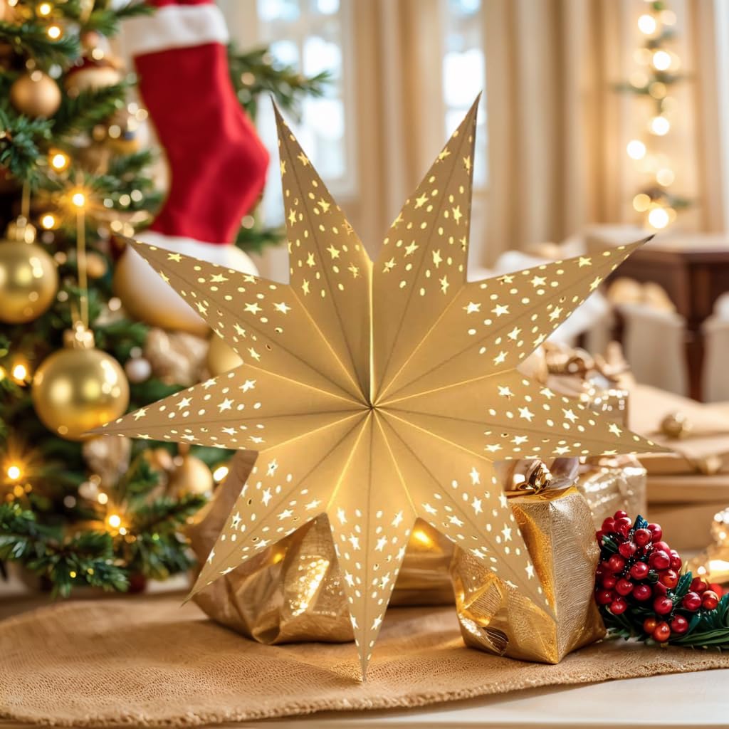 Lioobo White 2Pcs Paper Star Lantern Lampshade 7 Pointed Hollow Out Large Lantern Wedding Christmas Ceiling Wedding Party Birthday Hanging Pendant Decoration Supplies 45Cm