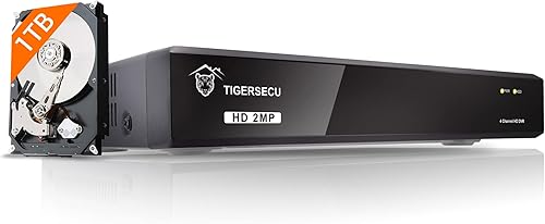 TIGERSECU Grabador de seguridad DVR híbrido 4 en 1 de 4 canales Super HD 1080P con disco duro de 1 TB, para cámaras TVIAHDCVIanalógicas de 2MP