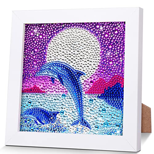AmzKoi Diamond Painting Enfant Dauphin, 5D DIY Broderie Diamant Kit Complet avec Cadre en Bois, Peinture Diamant pour Enfants Filles Adultes Diamant Painting Arts Craft Décoration Murale 18 x 18 cm