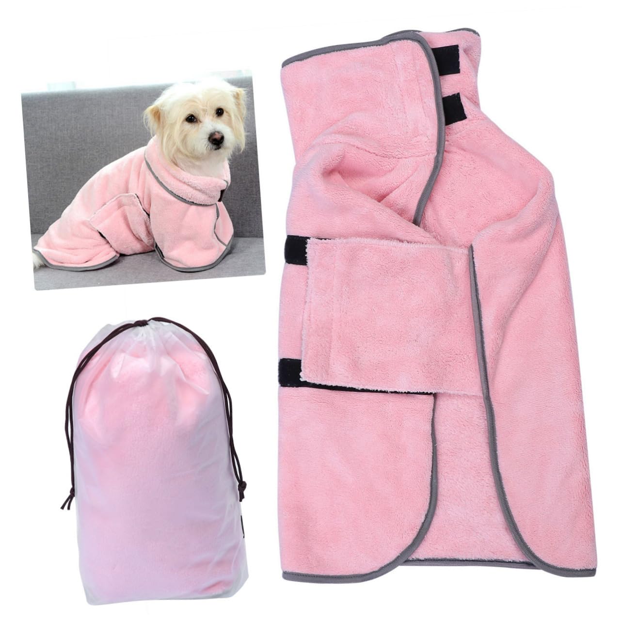 FRCOLOR 3 Pièces Peignoir pour Chien Peignoirs pour Chiens Robe De Serviette De Chien Serviette en Microfibre Pyjama pour Animaux De Compagnie Bain De Chien Super Absorbant Rose Provisions
