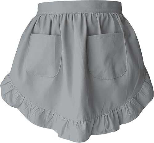 Delantales de cintura para mujer con bolsillos blancos, mitad de servidor, camarera en casa, delantal vintage para cocina