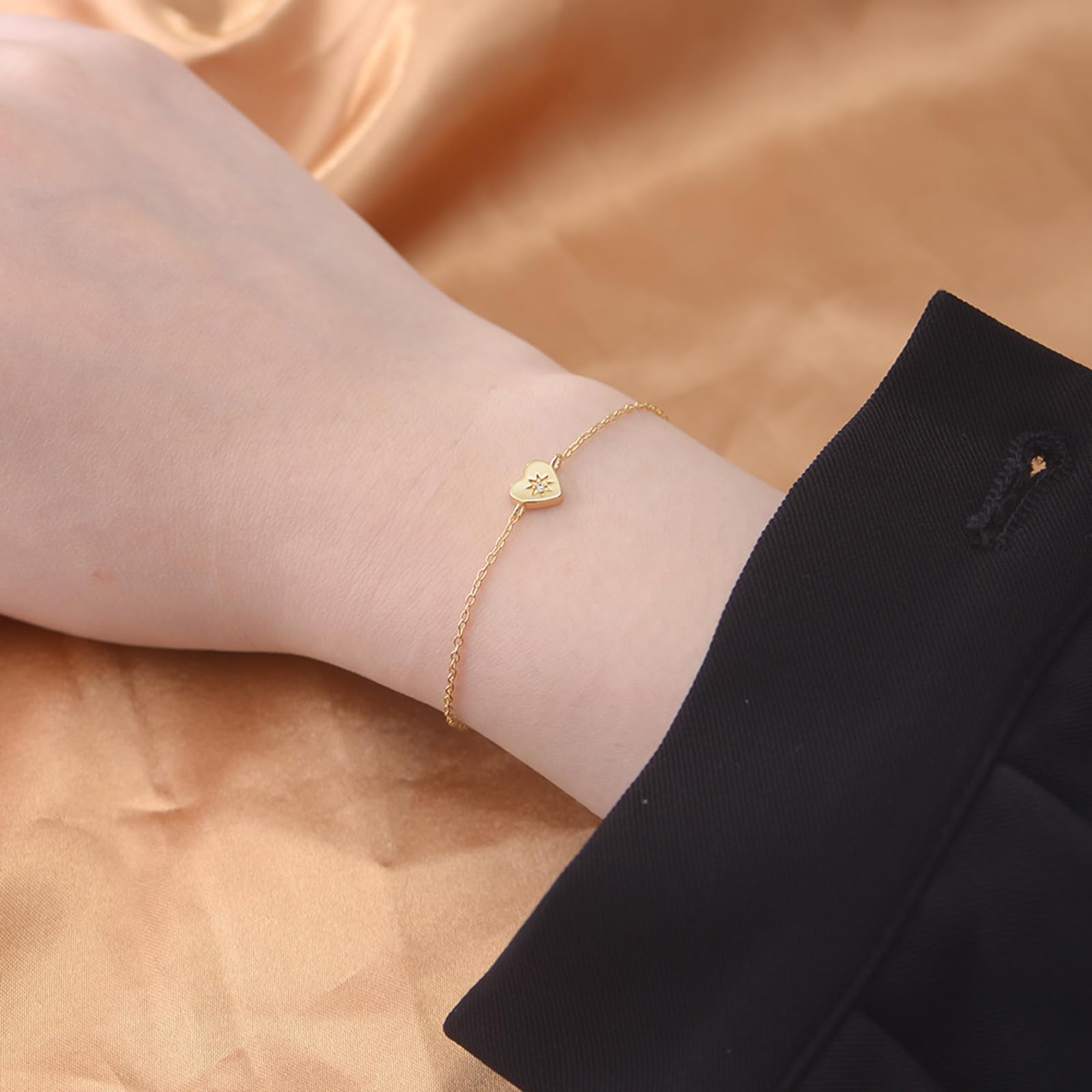 Pulseras de corazón para mujer, oro con diamantes de laboratorio, hechas a mano para mujer, pulseras