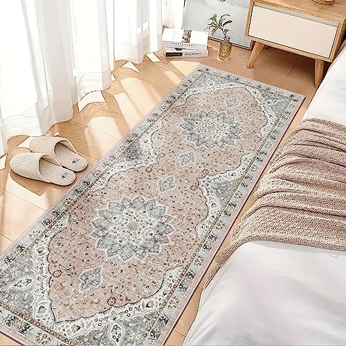 Madane Hallway Runner Rug - 2x5 Rug Runner Washable Runner Rugs Non-Slip Low-Pile Kitchen Runner Rug Laundry Room Rug Throw Carpet for Entrance Bedroom Living Room (2'x5', Pink/Gray)