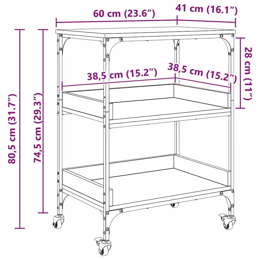vidaXL Carro de Cocina Roble artesanal 60 x 41 x 80.5 cm