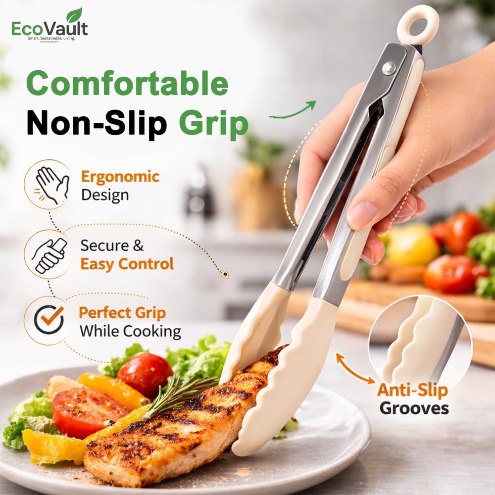 EcoVault Steel & Silicon Food Tongs - Set of 6 -2 EcoVault Steel & Silicon Food Tongs - Set of 6 -2