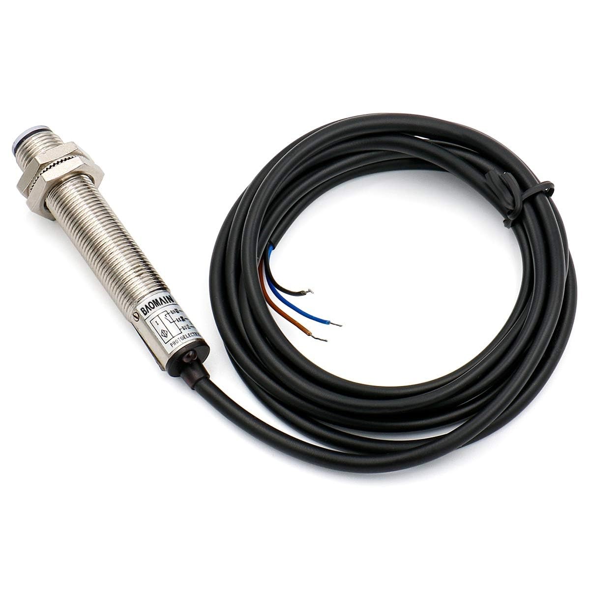 Baomain M12 Photoelectric Switch E3F1-DSC4 5-20cm Adjustable Detection Distance DC10-30V 200mA 3 Wire (NPN NO)