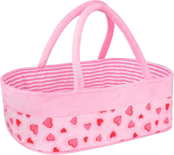 BABESIDE Reborn Baby Doll Bassinet for 17-22 inch Dolls Foldable Baby Doll Crib Bed Soft Doll Carrier Doll Accessories with Handle for Newborn Baby Dolls Girls (Pink-Love)