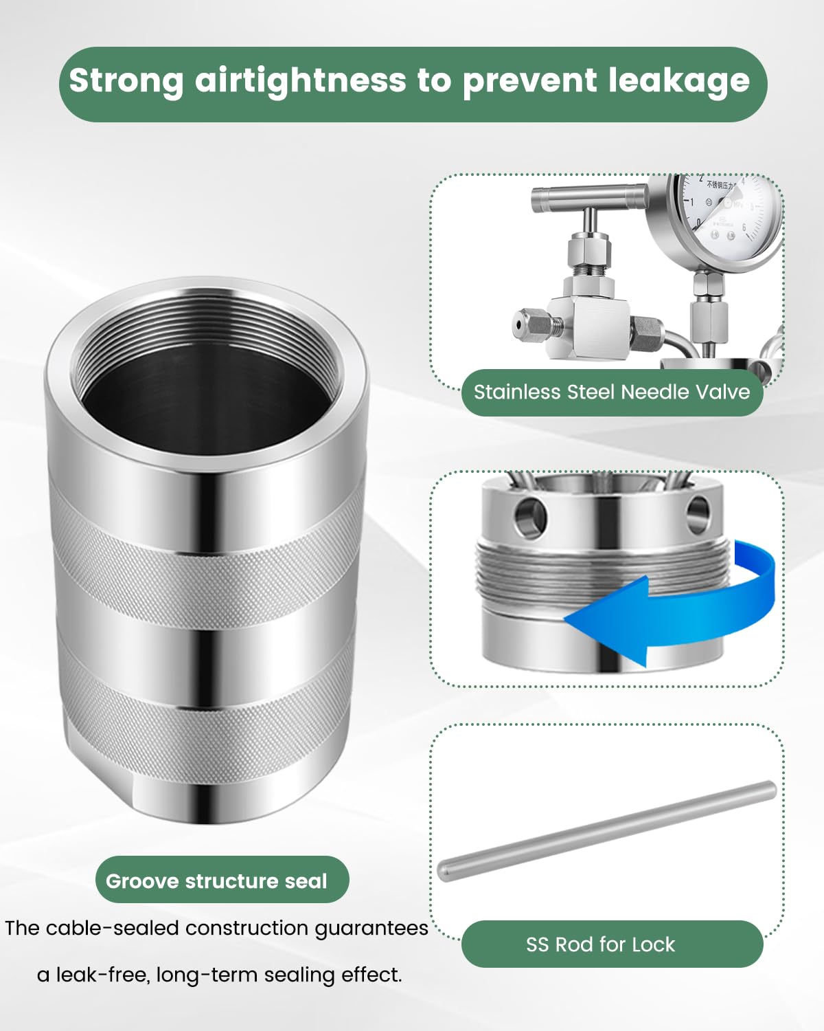 Huanyu 6MPa Autoclave de alta presión 50ml 180℃ Reactor PTFE Liner con manómetro de entrada de gas Salida (50ml)