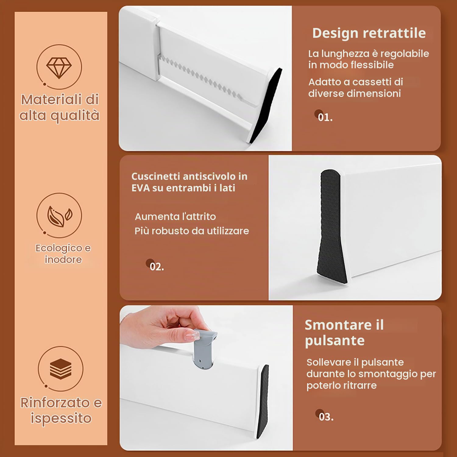 Divisori per Cassetti Cucina，Divisori per Cassetti Regolabili,Confezione da 5,Separatori Per Cassetti Lunghezza Regolabile 37,5-54 cm, Altezza 10 cm,Camera da Letto, Cassettiera, Ufficio