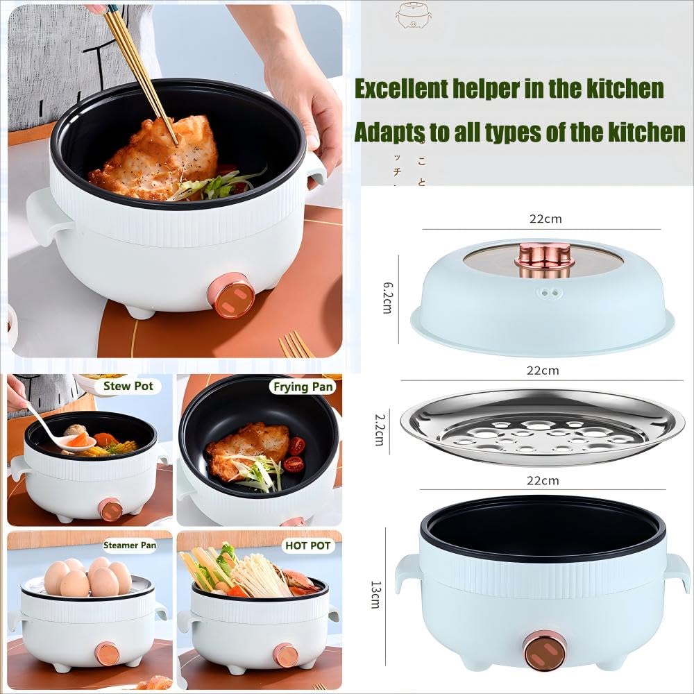 cuiseurs vapeurs électriques 2,2 L, poêle à frire antiadhésive portable, wok electrique, réchaud de voyage portable pour rôti/frame/steak/fondue/soupe pour dortoir/camping,double contrôle de puissance