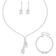 HONGLU Elegant Bridal Crystal Necklace Earrings Bracelet Set Wedding Jewelry Sets Choker Necklace Prom Formal Costume Accessories for Bride Bridemaids Women