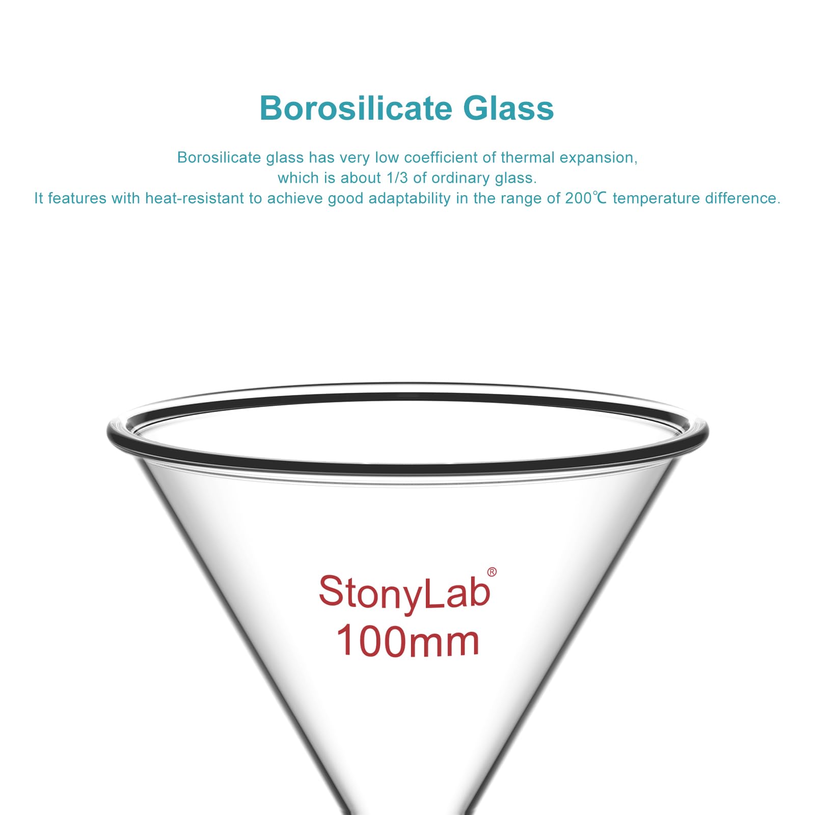 stonylab Vetro Stelo Corto Polvere Imbuto, Powder Funnel con 100mm Diametro Esterno e 24/40 Joint Interno in Vetro Filtro Imbuto