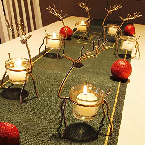 GUOOU 6 Pack Metal Reindeer Tea Light Candle Holders, Glass Votive Candle Holders, Christmas Metal Candle Holder, Christmas Table Decorations for Home