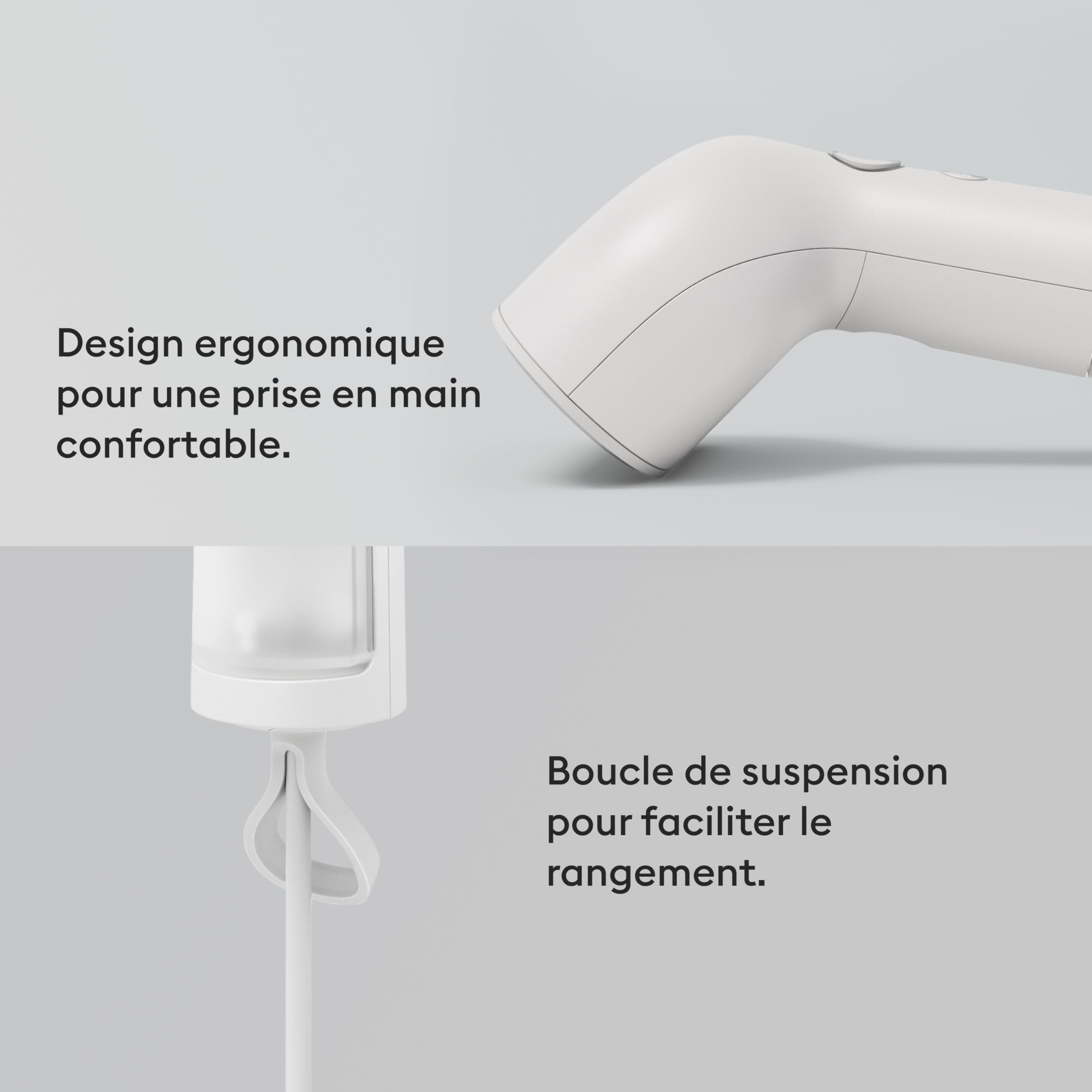 Steamer Portable Steamery Cirrus Core, 1350 W, Débit de vapeur 21 g/min ,  Chauffe en 15 secondes, Technologie Dry Steam, Boucle de suspension, Réservoir d’eau translucide, Portable, Blanc