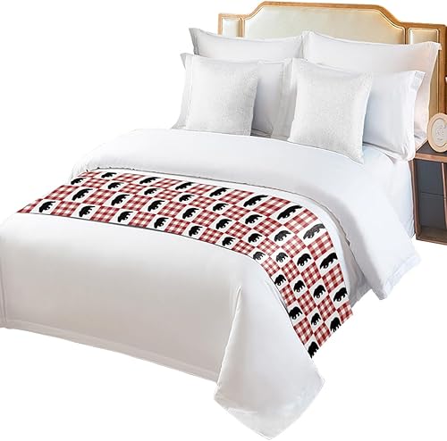 Christmas Bed Runner Scarf Christmas Arctic Bear Buffalo Plaid Bedding Scarf Decorative Bed Runners Cover for Home Bedroom Hotel Wedding Room Bed