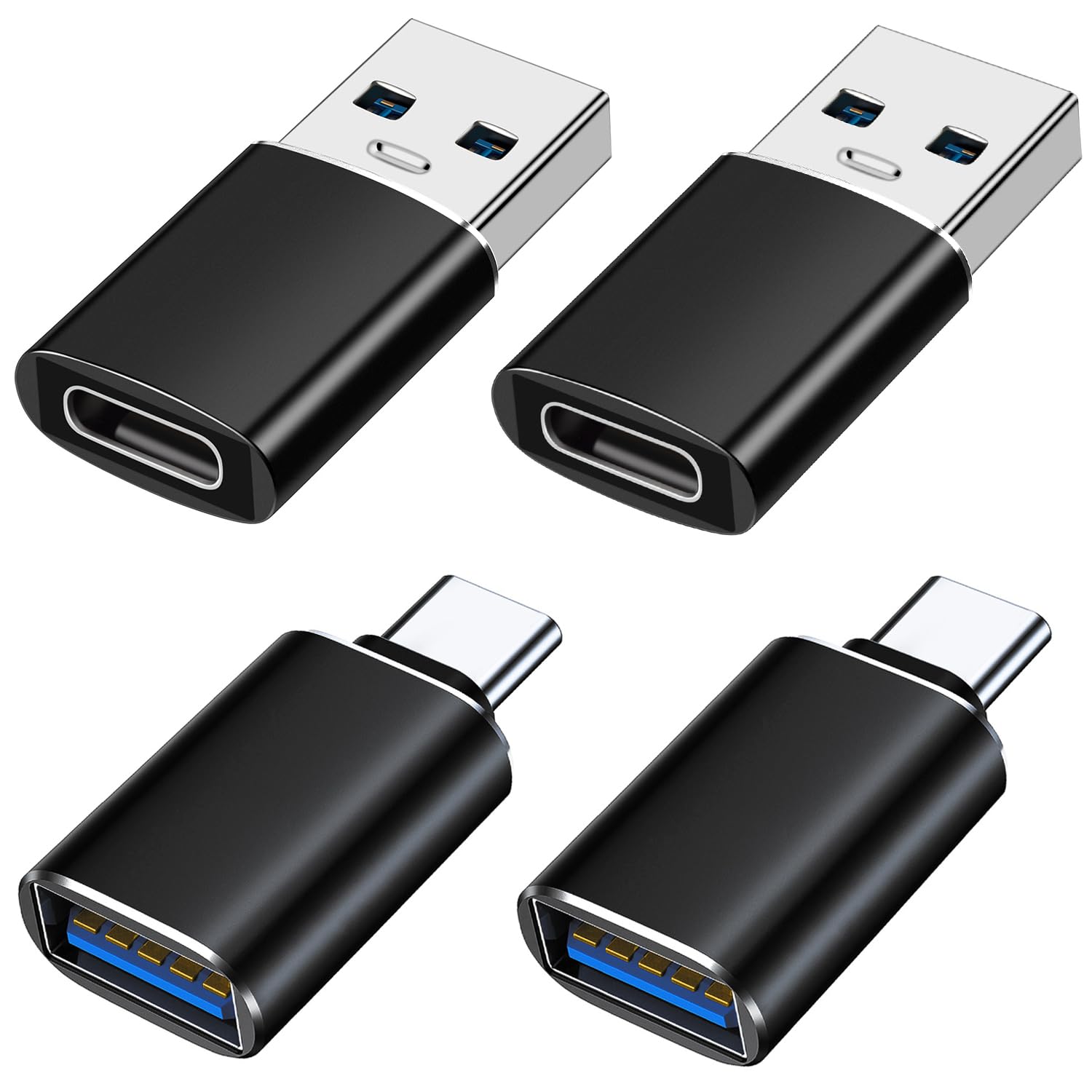 USB auf USB C Adapter 4 Stück, USB C Buchse auf USB 3.0 Stecker Adapter x2, USB A Buchse auf USB C Stecker Adapter x2, Kompatibel mit MacBook iPhone 17/16/15 iPad Samsung Galaxy S25 S24 A56 A16 Laptop