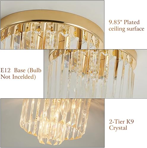 Miniatura 8 de Lámpara de techo moderna de cristal, 2 niveles de oro francés de montaje empotrado, lámpara colgante para cocina, isla, sala de estar, dormitorio (3