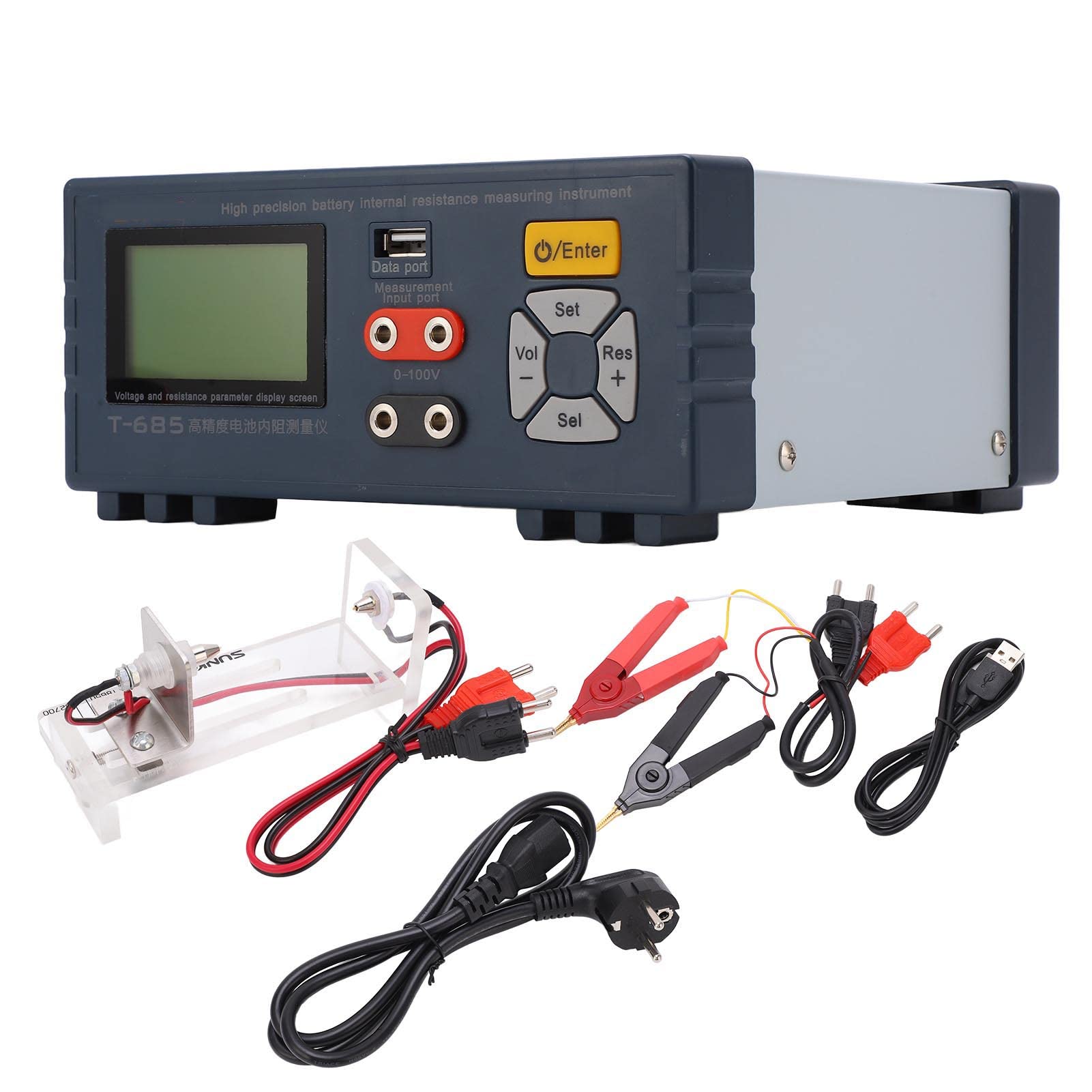 Chrees Tester di Tensione per Batterie Al Litio Misuratore di Resistenza Interna Analizzatore di Resistenza LCD 18 Bit AD Alta Risoluzione 1KHZ Misurazione CA con Morsetto a 4 Fil (Spina europea)
