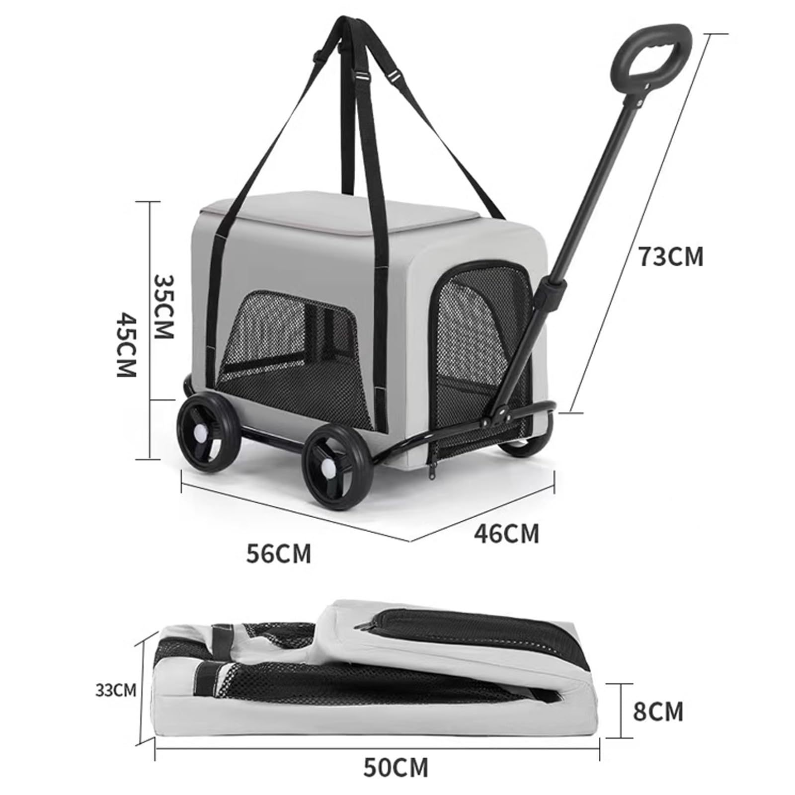 Maleta con Ruedas para Perros y Gatos, Mochila Transpirable para Mascotas, Maleta para Mascotas con Asa Telescópica, Diseño Ventilado para Viajes, Senderismo y Uso a Aire Libre(Black)