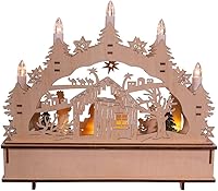 Vista 3 de Kurt S. Adler Belén de madera iluminado con pilas de 11 pulgadas con velas