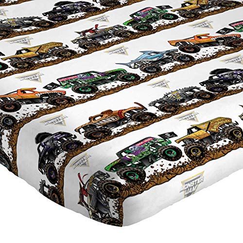 Image of Jay Franco Kids Sheet Set with Fitted, Flat Sheets & Pillow Cover - Ultra-Soft Bedding with Pillowcase for Room Decor, Multi - Monster Jam, 4 Piece Queen