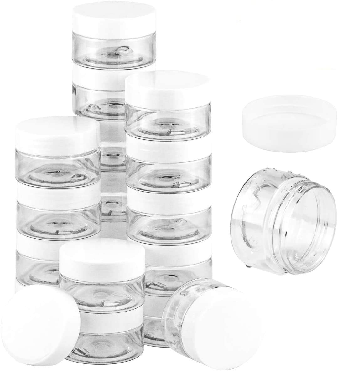 UPlama 24 Pack Cosmetic Containers, Plastic Sample Containers with Lids with Inner Liners Leakproof Wide-Mouth Travel Containers Jars Pots for Toiletry Makeup Cream Liquid Slime (2oz, White)