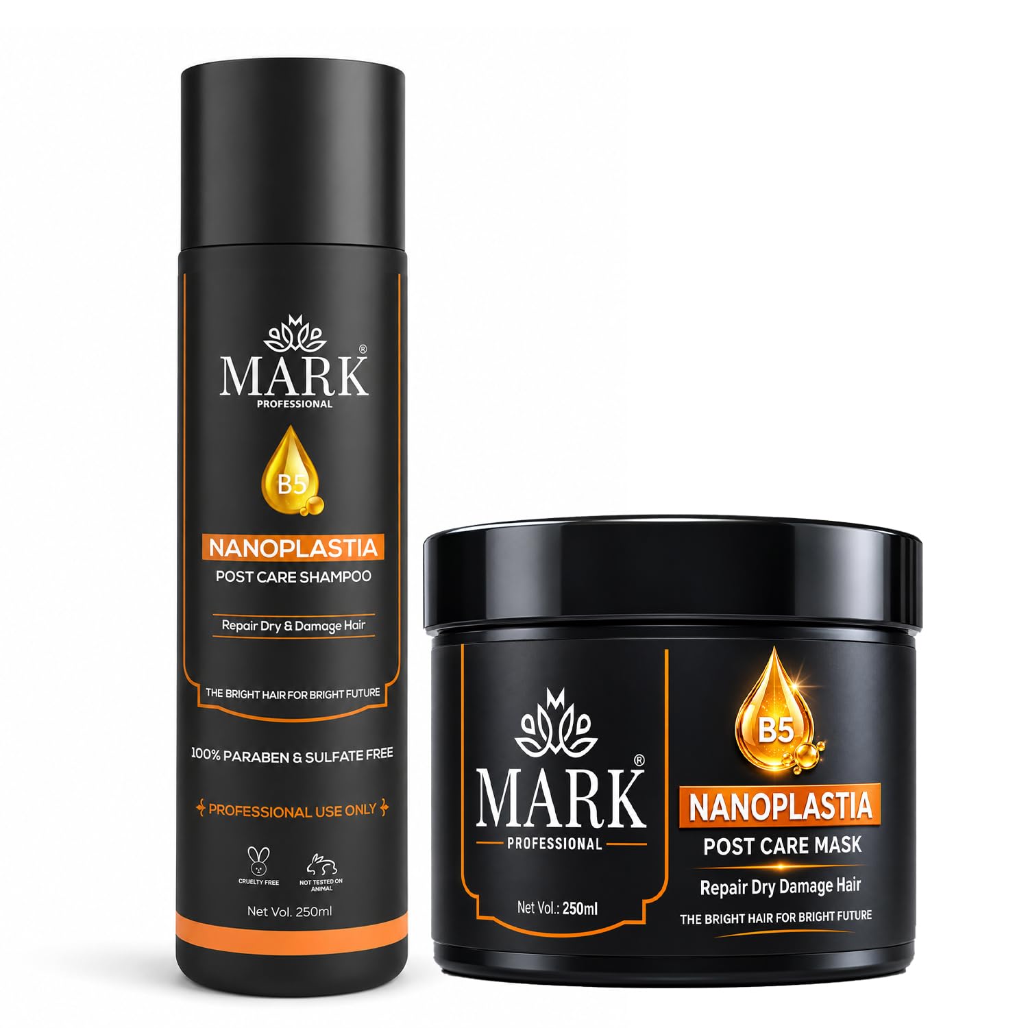 MARK Professional Nanoplastia Hair Care Set, Post Care Shampoo and Mask, Repair Dry Damage Hair-image-44