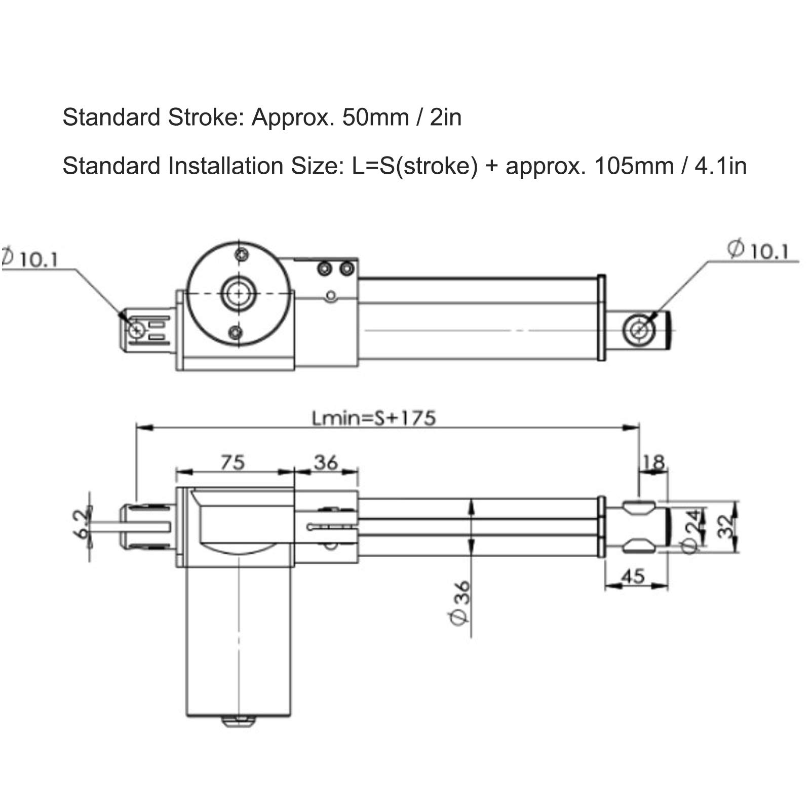 Attuatore lineare PolyGen con corsa da 50 mm, motore elettrico per putter da 24 V CC con capacità di carico di 300 N e 30 kg, velocità di 10 mm/s per macchinari industriali e (24 VCC)