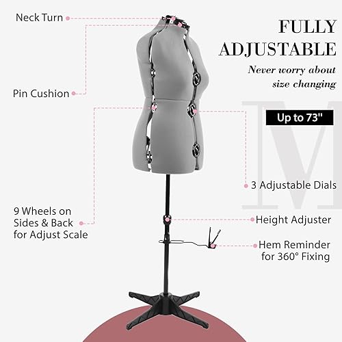 Miniatura 2 de MNOXBCCO Formas de vestido para costura, maniquí femenino gris ajustable talla 6-14, cuerpo de modelo que se puede sujetar con alfileres con 13