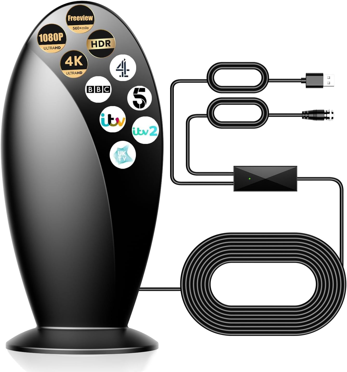 Digital Indoor TV Aerial for Smart TV for Local Channels,650+ Miles Long Range HD TV Ariels Indoor Supports 8K 4K 1080P come with 18Ft HD Cable (Black)